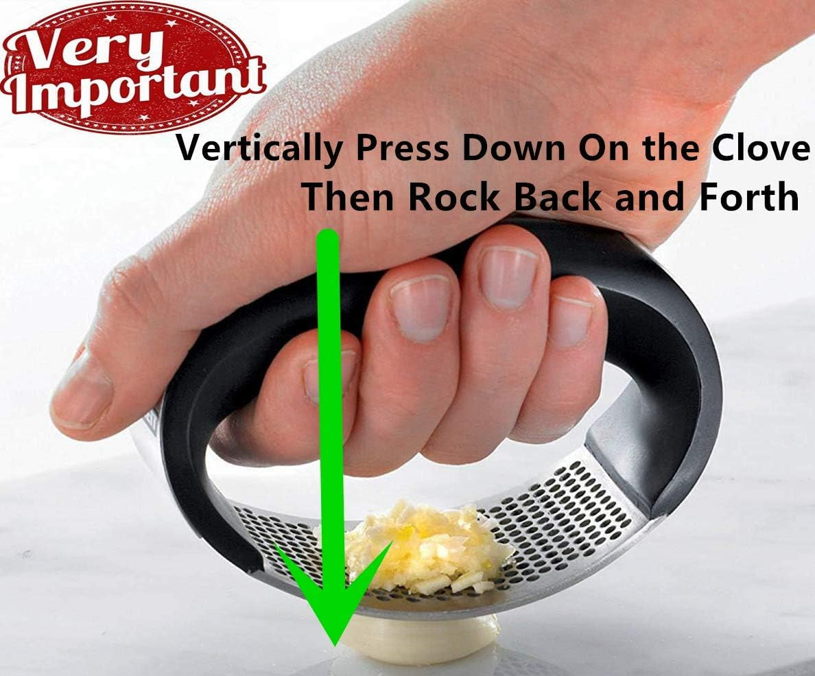 Garlic Press Rocker Stainless Steel, Garlic Mincer Garlic Chopper Garlic Presser Clove Crusher Masher Mincing Kitchen Pounding Tool