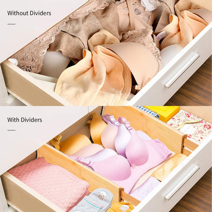 4 Pcs Bamboo Kitchen Drawer Dividers Large, Adjustable Drawer Organizers, Spring Loaded, Works in Kitchen, Dresser, Bathroom, Bedroom, Drawer, Desk
