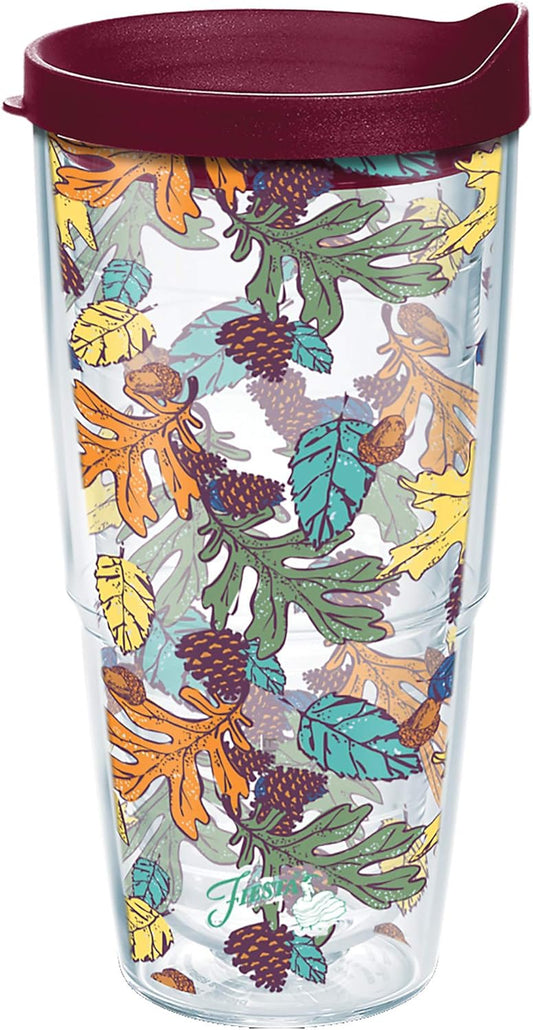 Fiesta Thanksgiving Butterscotch Fall Leaves Made in USA Double Walled Insulated Tumbler Travel Cup Keeps Drinks Cold & Hot, 24Oz, Lidded