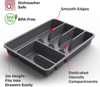Flatware Drawer Organizer, 11.4" X 15" Silverware Organizer, 6 Compartments, Heavy-Duty, Cutlery Drawer Trays for Kitchen Utensils, Dining Room, Living Room, Medium, Dark Grey